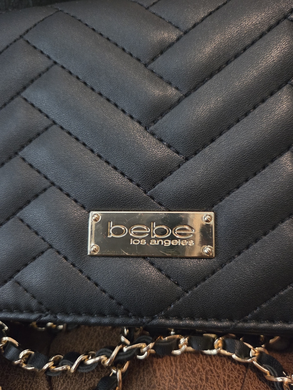 Bebe Sophia Black Quilted Crossbody with Gold Chain Strap - Picture 2 of 16